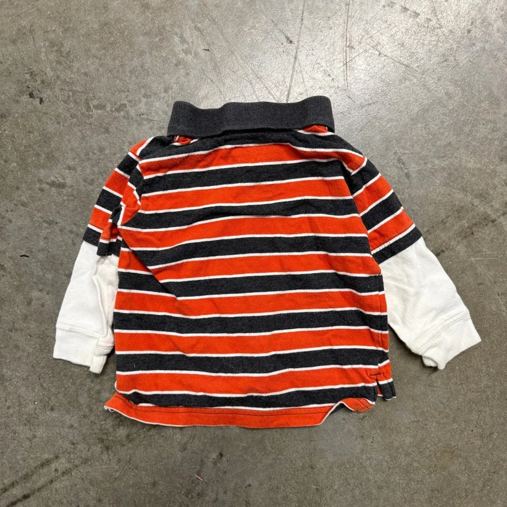 OshKosh Bgosh Baby Boys Striped Long Sleeve Polo Shirt Orange Grey 12M